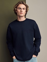 Navy Blue Long Sleeve Ribbed Texture T-Shirt - Image 4 of 8