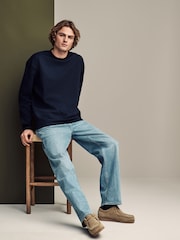 Navy Blue Long Sleeve Ribbed Texture T-Shirt - Image 5 of 8