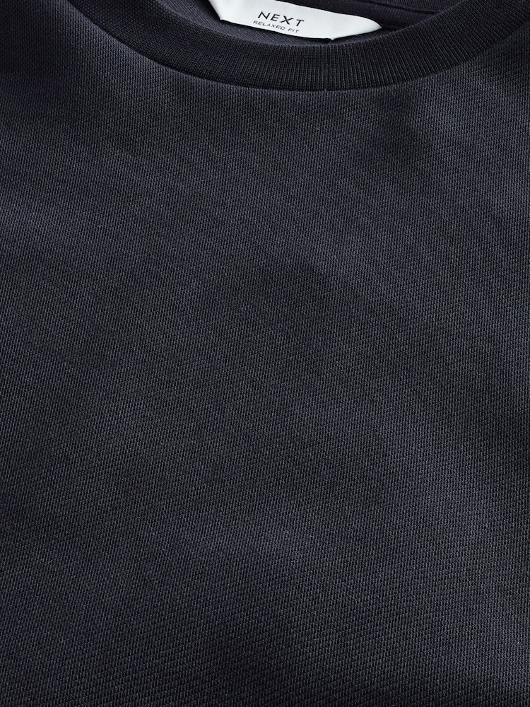 Navy Blue Long Sleeve Ribbed Texture T-Shirt - Image 8 of 8