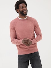 FatFace Mid Pink Rye Fine Gauge Knitted Crew Neck Jumper - Image 1 of 5