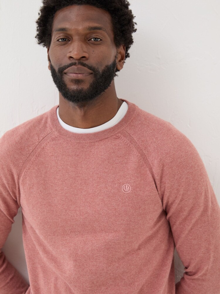 FatFace Mid Pink Rye Fine Gauge Knitted Crew Neck Jumper - Image 4 of 5