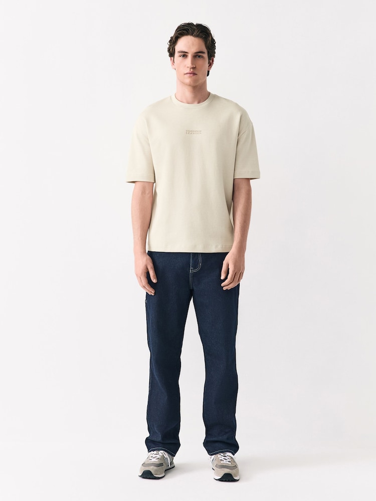 Нейтральний камінь - Relaxed Fit Graphic Print Heavyweight Striped T-Shirt - Image 2 of 8
