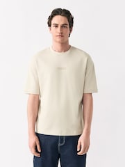 Нейтральний камінь - Relaxed Fit Graphic Print Heavyweight Striped T-Shirt - Image 4 of 8