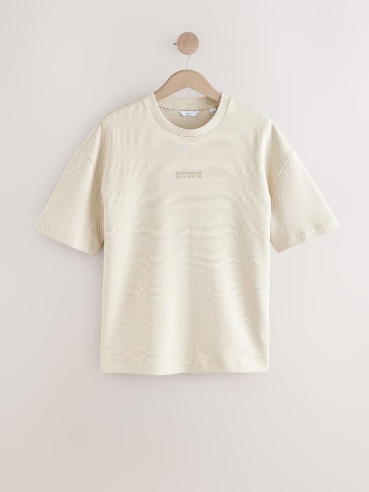 Нейтральний камінь - Relaxed Fit Graphic Print Heavyweight Striped T-Shirt - Image 6 of 8