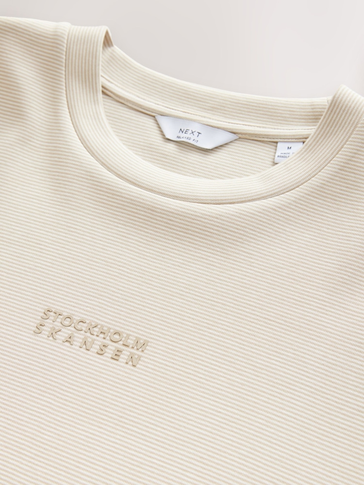Нейтральний камінь - Relaxed Fit Graphic Print Heavyweight Striped T-Shirt - Image 7 of 8