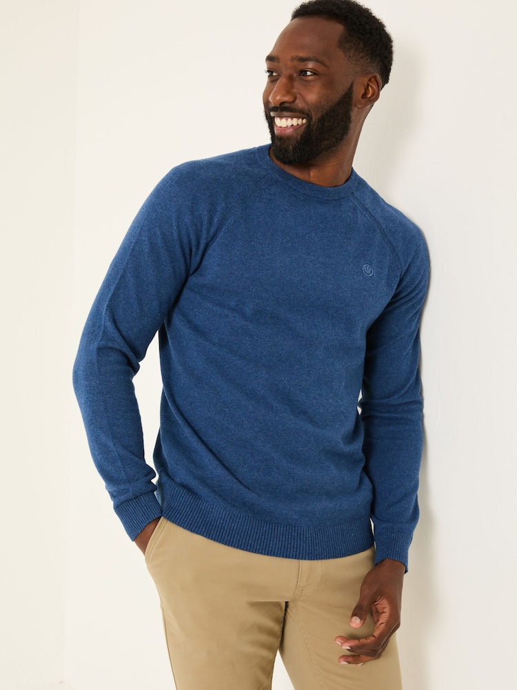 FatFace Blue Denim Rye Fine Gauge Knitted Crew Neck Jumper - Image 1 of 8