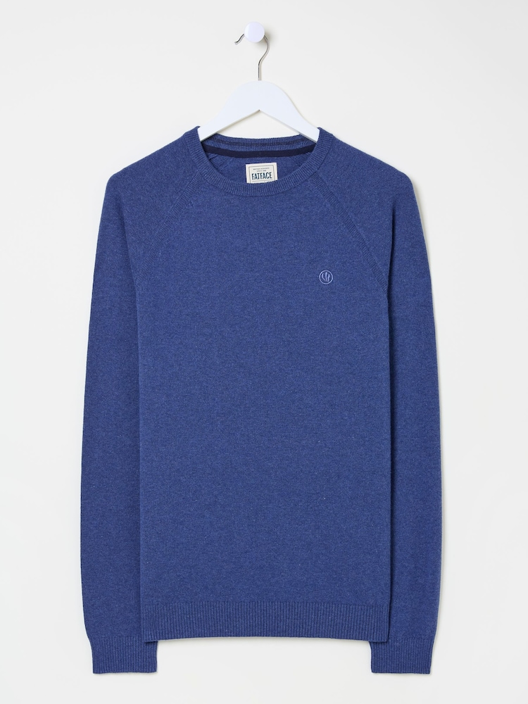 FatFace Blue Denim Rye Fine Gauge Knitted Crew Neck Jumper - Image 8 of 8