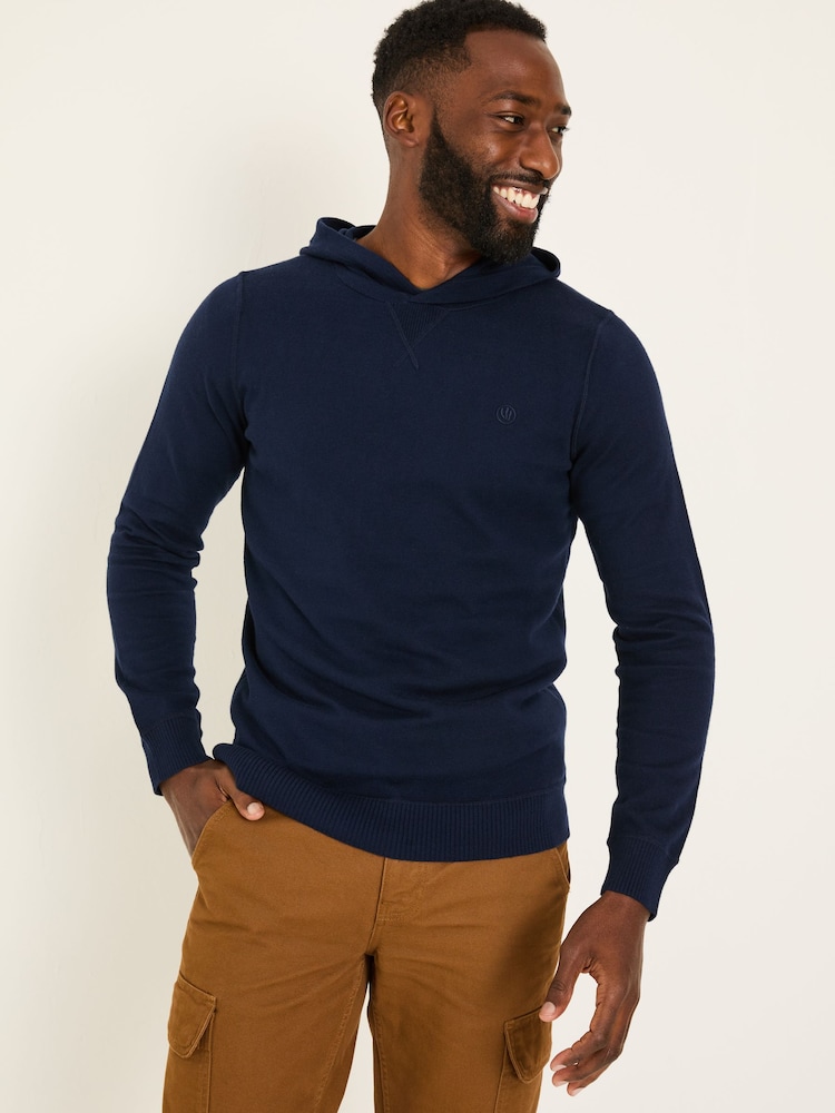 Navy Rye Fine Gauge Knitted Hoodie - Image 1 of 5