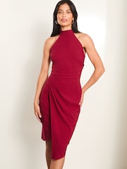 Lipsy Red Halter Neck Asymmetrical Bodycon Dress - Image 1 of 4