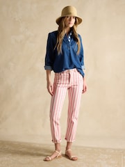 Joules Pink Stripe Straight Fit Mid Rise Jeans - Image 6 of 9