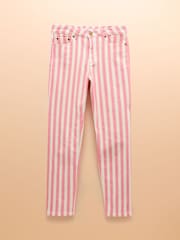 Joules Pink Stripe Straight Fit Mid Rise Jeans - Image 9 of 9