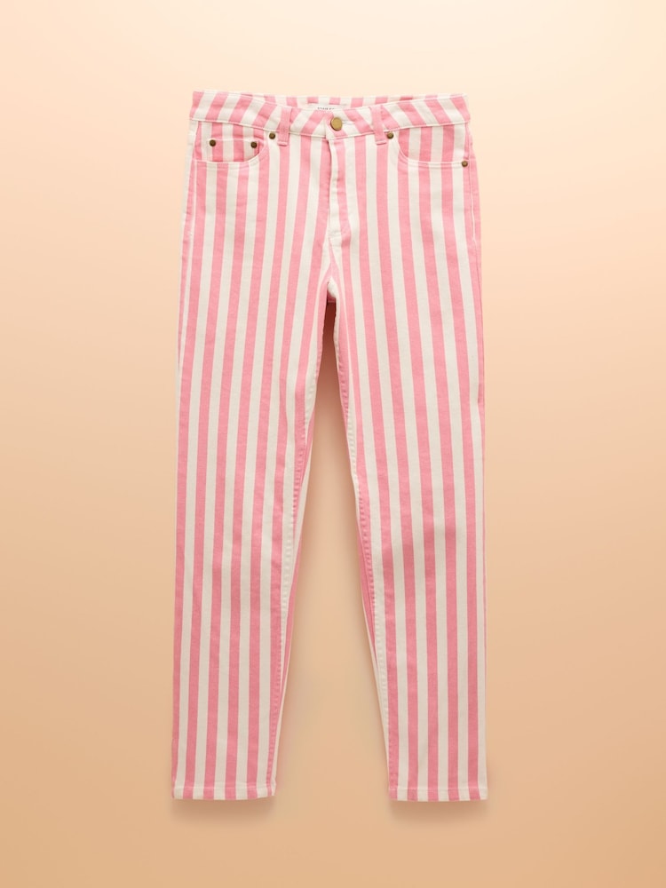 Joules Pink Stripe Straight Fit Mid Rise Jeans - Image 9 of 9