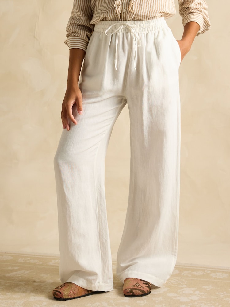 Joules Linen Blend White Trousers - Image 1 of 6