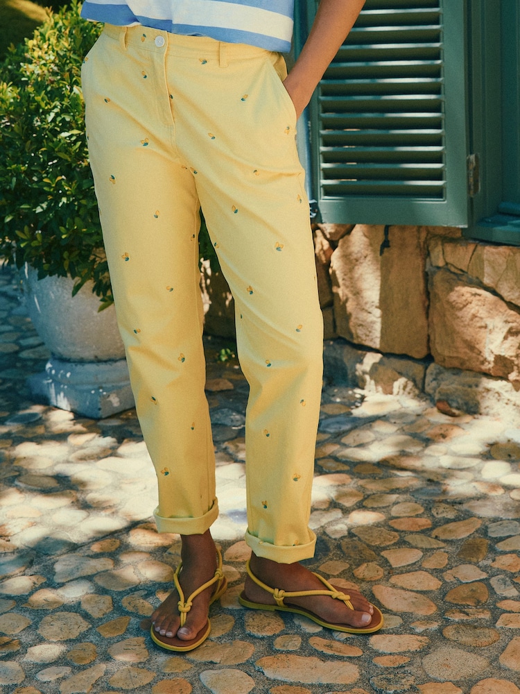Joules Slim Fit Yellow Lemon Embroidered Chino Trousers - Image 1 of 10