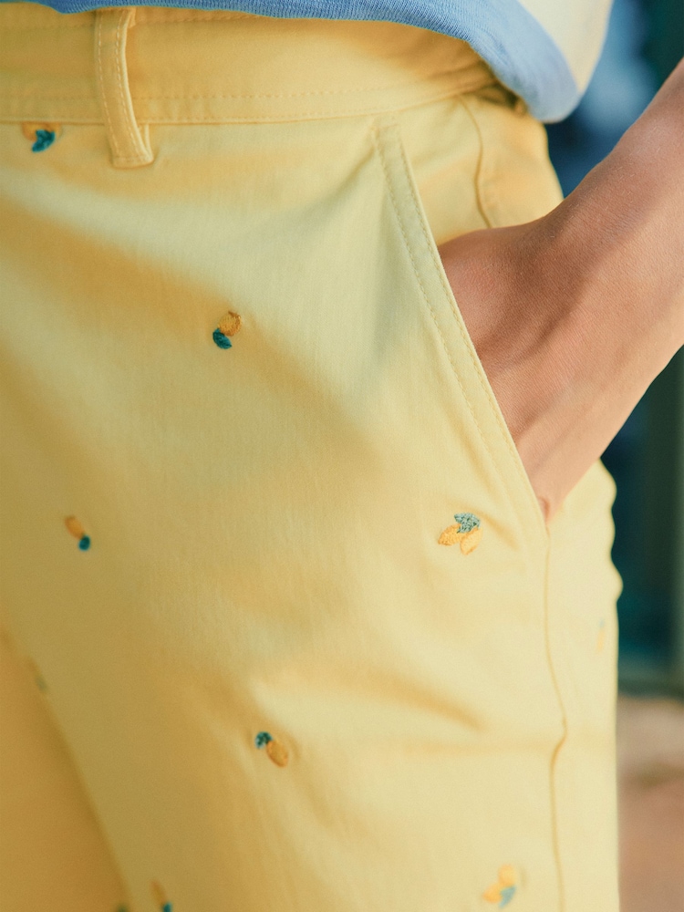 Joules Slim Fit Yellow Lemon Embroidered Chino Trousers - Image 2 of 10 Joules Slim Fit Yellow Lemon Embroidered Chino Trousers - Image 2 of 10