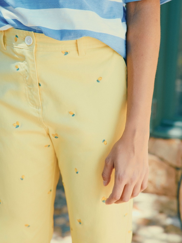 Joules Slim Fit Yellow Lemon Embroidered Chino Trousers - Image 3 of 10