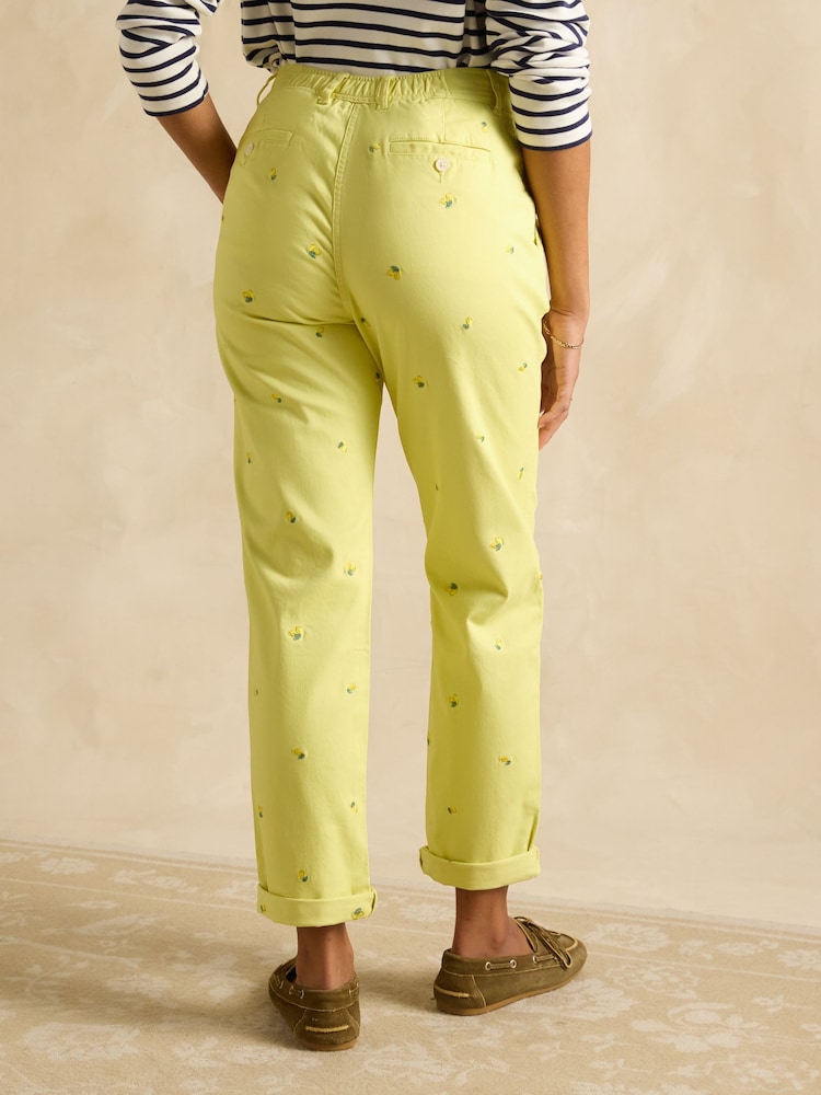 Joules Slim Fit Yellow Lemon Embroidered Chino Trousers - Image 5 of 10