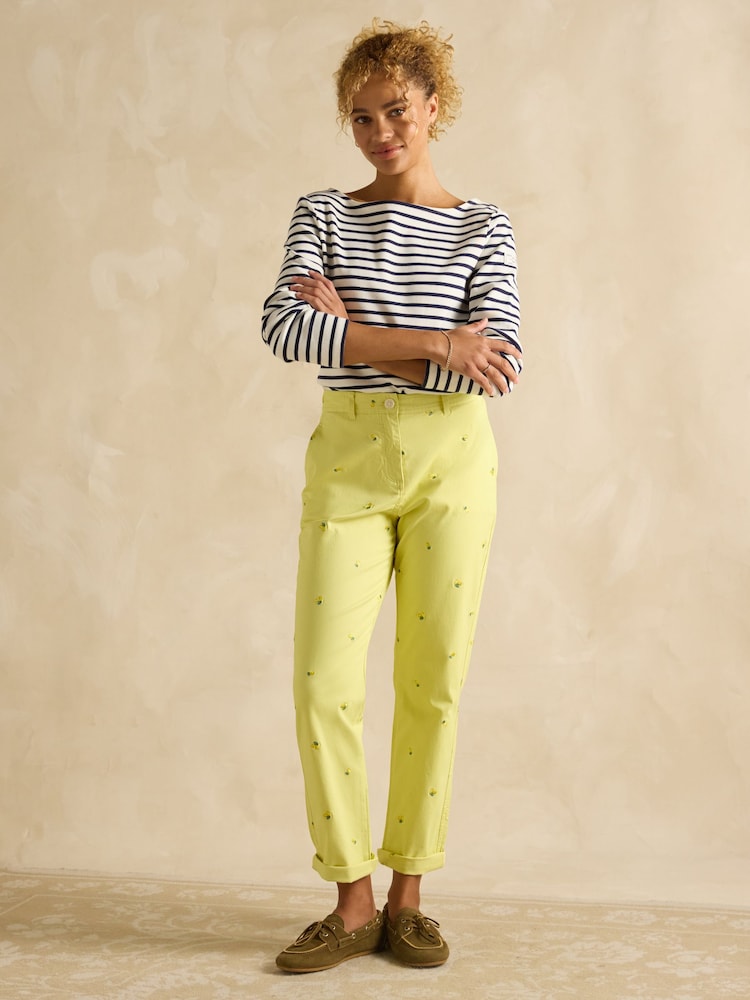 Joules Slim Fit Yellow Lemon Embroidered Chino Trousers - Image 6 of 10