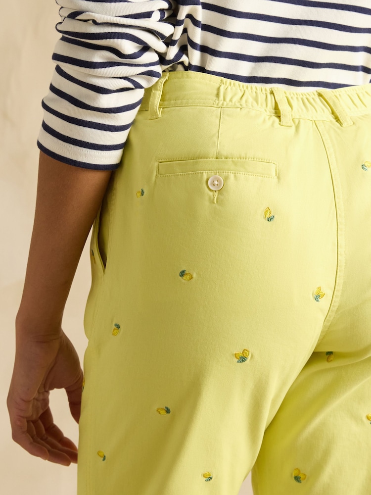 Joules Slim Fit Yellow Lemon Embroidered Chino Trousers - Image 9 of 10