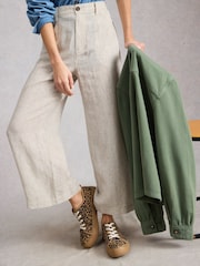 White Stuff White Tia Linen Wide Leg Crop Trousers - Image 1 of 6