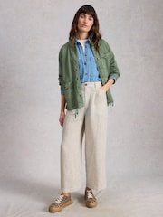 White Stuff White Tia Linen Wide Leg Crop Trousers - Image 4 of 6