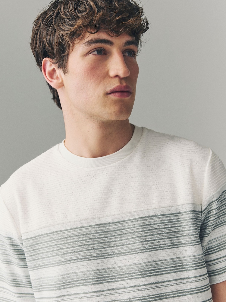 Ecru/Green Textured Colour Block T-Shirt - Image 1 of 8