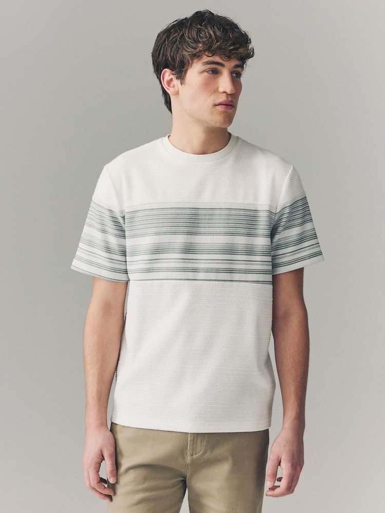 Ecru/Green Textured Colour Block T-Shirt - Image 2 of 8