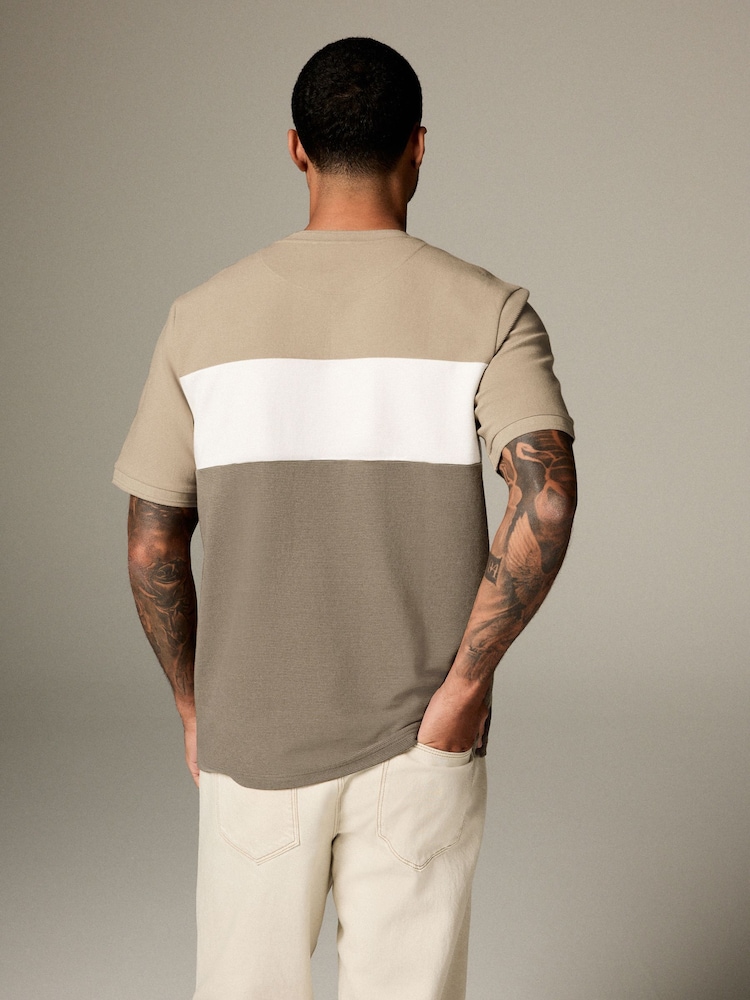 Neutral Textured Colour Block T-Shirt - Image 3 of 8
