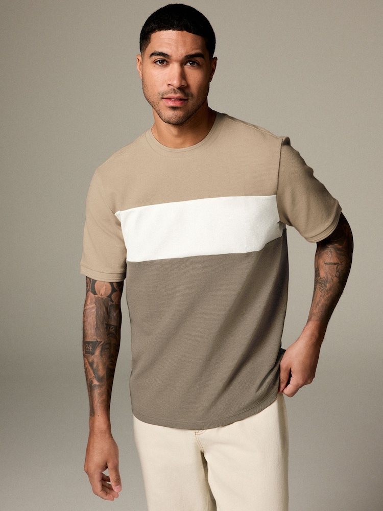 Neutral Textured Colour Block T-Shirt - Image 4 of 8