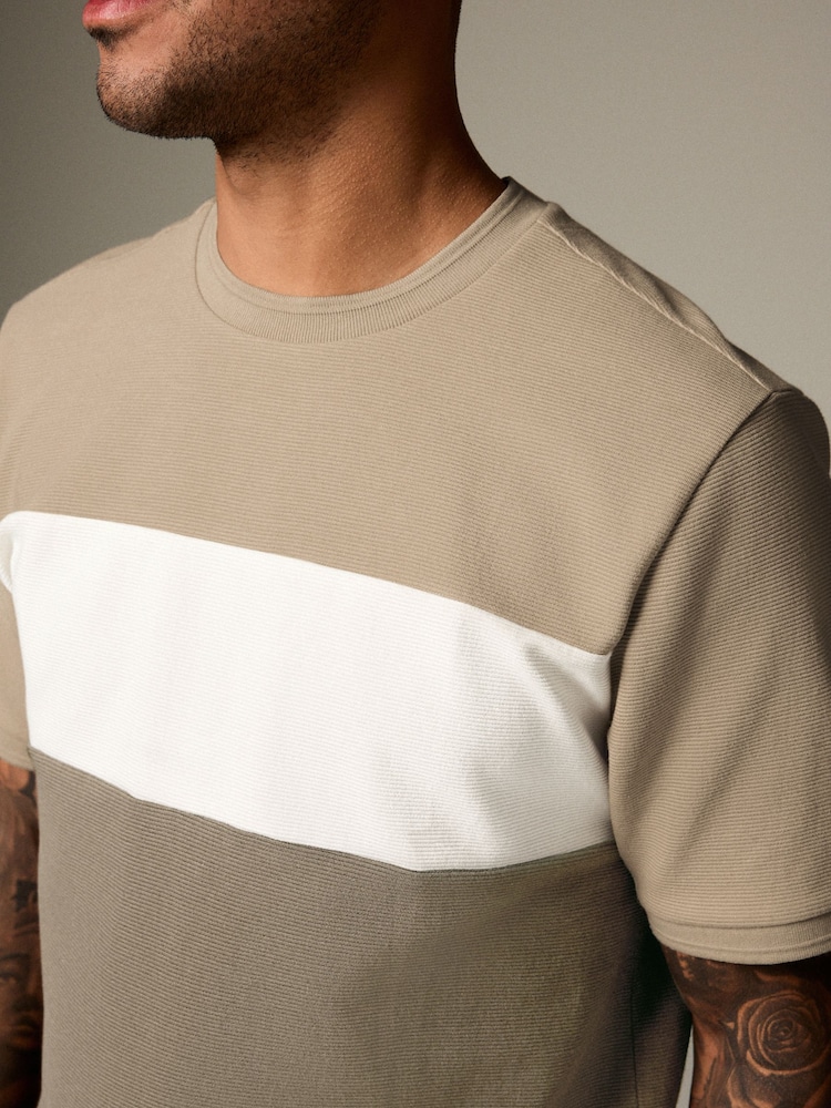 Neutral Textured Colour Block T-Shirt - Image 5 of 8