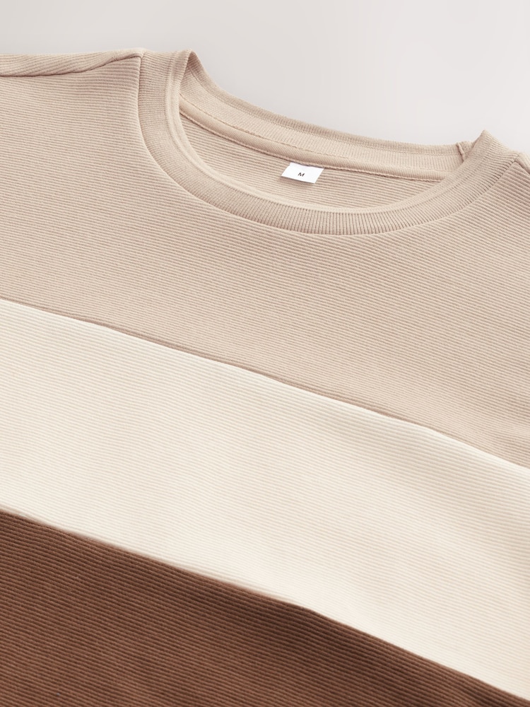 Neutral Textured Colour Block T-Shirt - Image 6 of 8