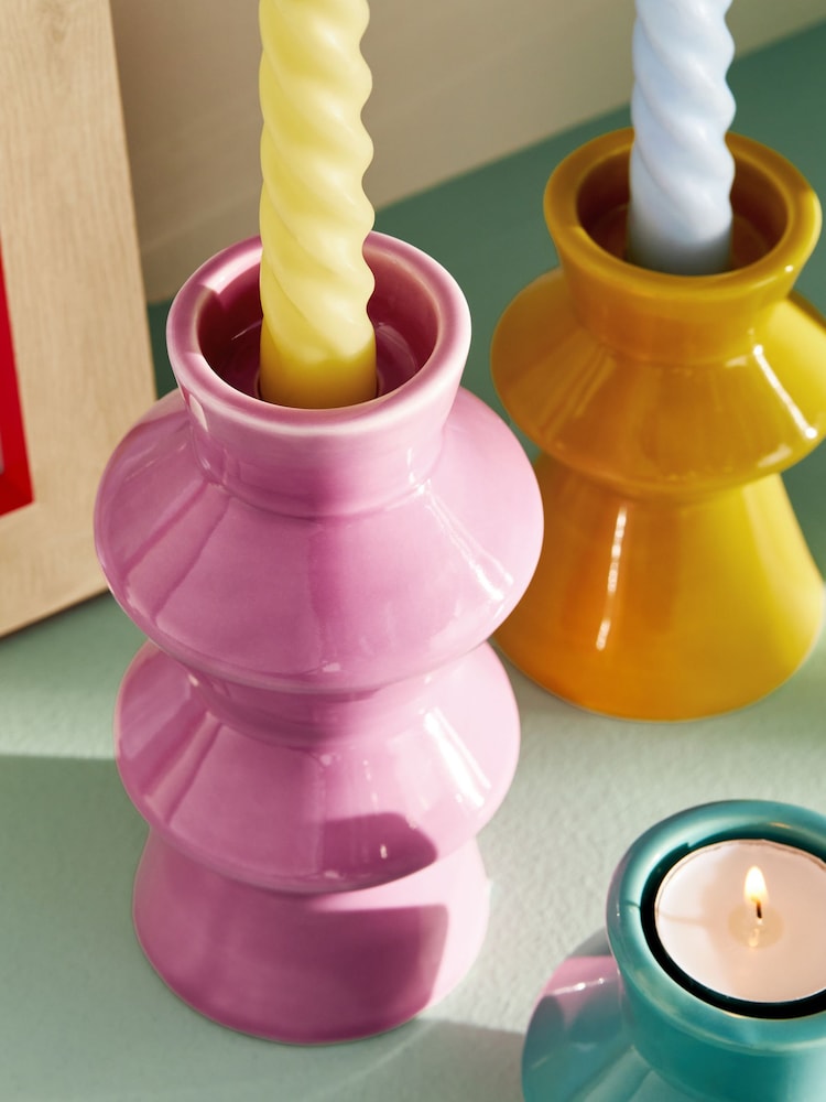 Set of 3 Multi Bright Taper Candle Holders - Image 2 of 4
