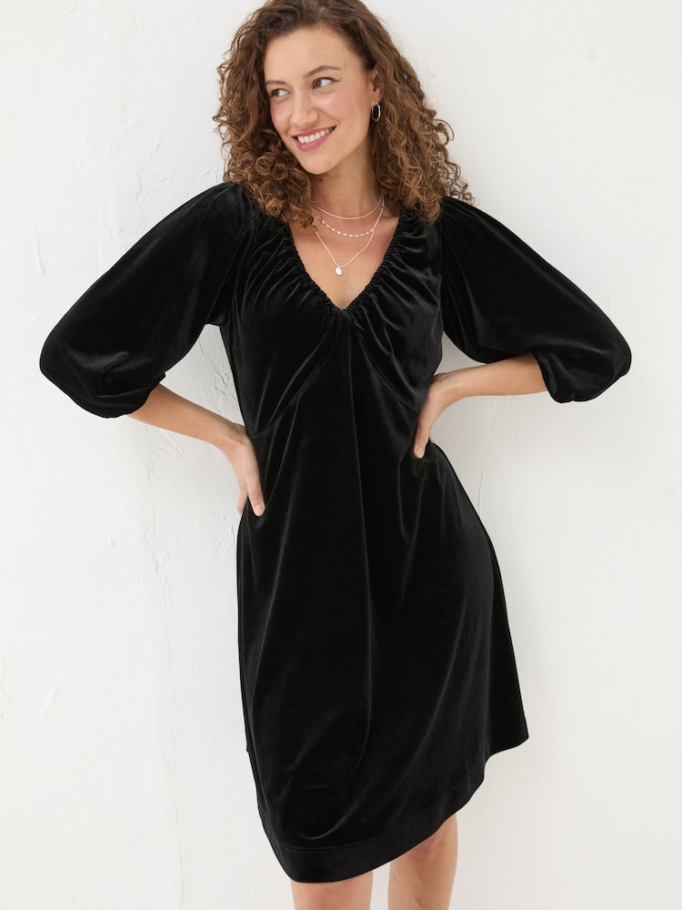 FatFace Black Gracie Velvet Dress - Image 1 of 6