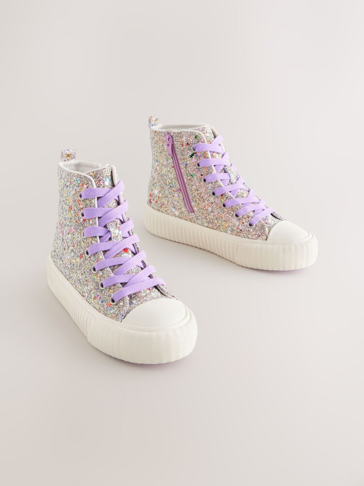 Buy Purple Glitter Lace-Up High Top Trainers from the Next UK