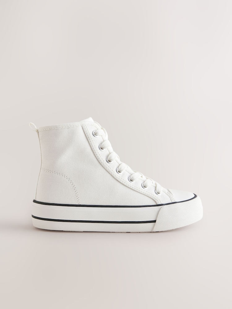 White Lace-Up High Top Trainers - Image 2 of 5