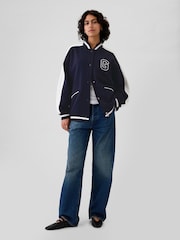 Gap Blue Vintage Soft Touch Logo Varsity Bomber Jacket - Image 3 of 5