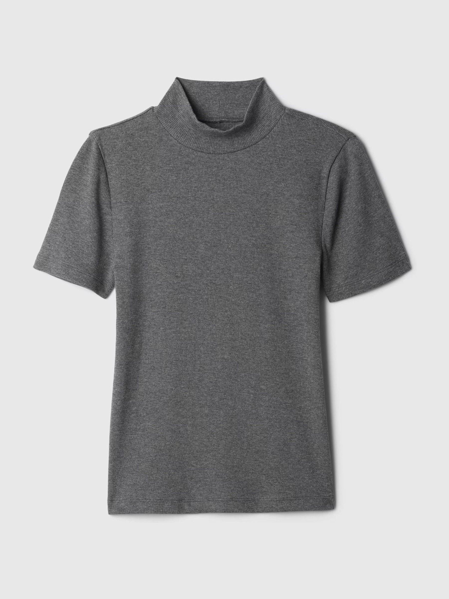 Buy Gap Grey Modern Cotton-Modal Ribbed Mock Neck Short Sleeve T