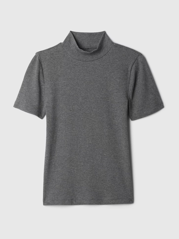 Grijs - Gap geribbeld T-shirt met opstaande kraag van katoen-modal met korte mouwen - Image 4 of 5