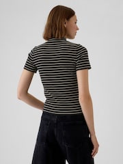 Gap Black Stripe Modern Cotton-Modal Ribbed Mock Neck Short Sleeve T-Shirt - Image 2 of 5