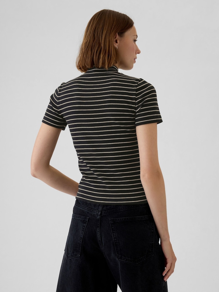 Gap Black Stripe Modern Cotton-Modal Ribbed Mock Neck Short Sleeve T-Shirt - Image 2 of 5