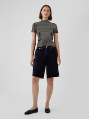 Gap Black Stripe Modern Cotton-Modal Ribbed Mock Neck Short Sleeve T-Shirt - Image 3 of 5