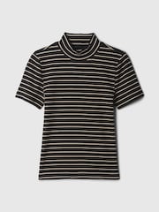 Gap Black Stripe Modern Cotton-Modal Ribbed Mock Neck Short Sleeve T-Shirt - Image 4 of 5
