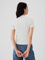 Gap White Stripe Modern Cotton-Modal Ribbed Mock Neck Short Sleeve T-Shirt - Image 2 of 5