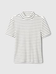 Gap White Stripe Modern Cotton-Modal Ribbed Mock Neck Short Sleeve T-Shirt - Image 4 of 5