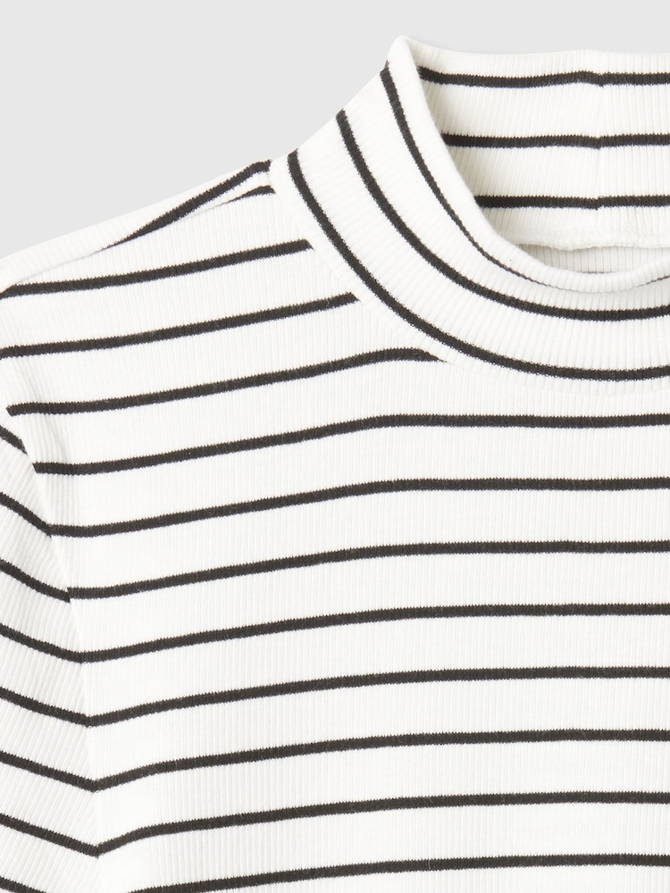 Gap White Stripe Modern Cotton-Modal Ribbed Mock Neck Short Sleeve T-Shirt - Image 5 of 5