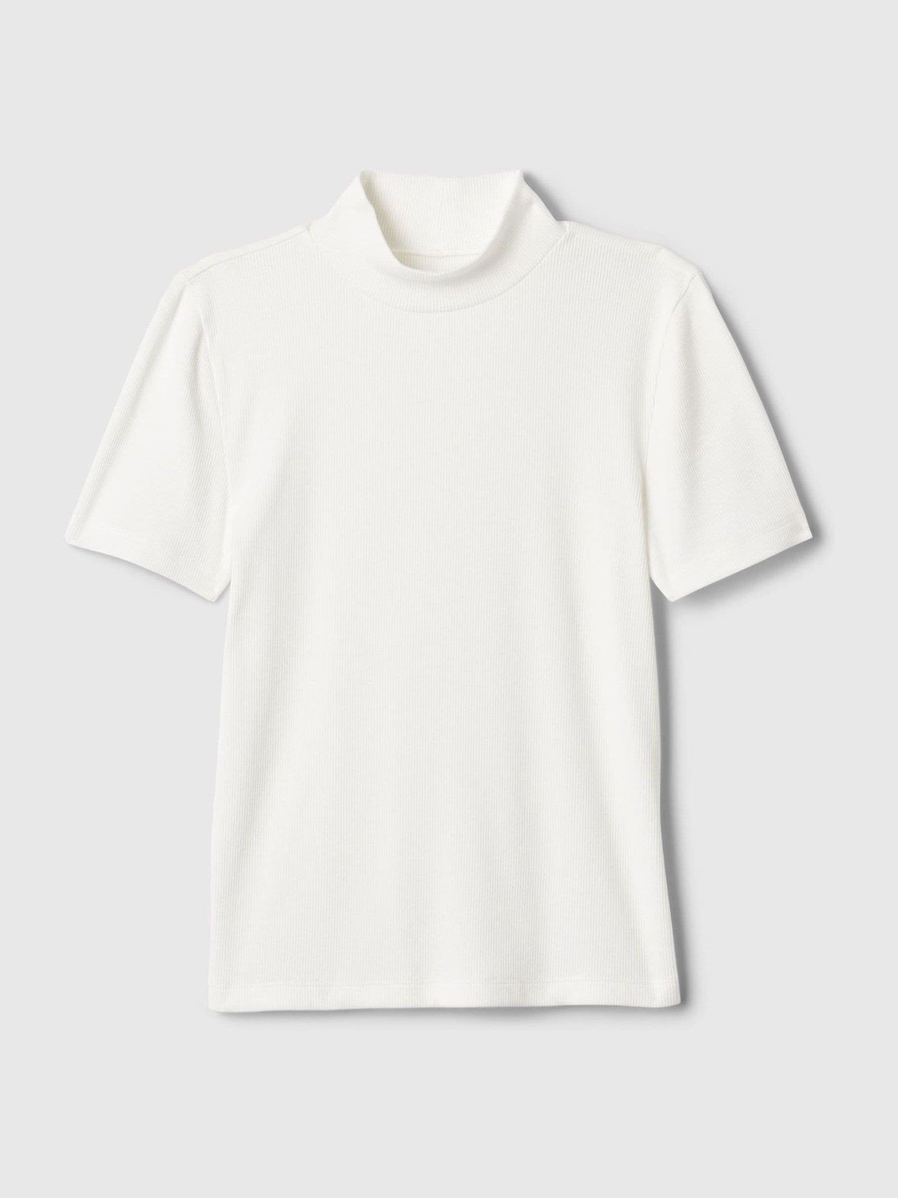 Buy Gap White Modern Cotton-Modal Ribbed Mock Neck Short Sleeve T