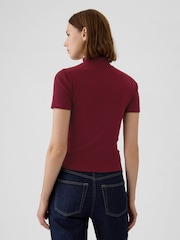 Gap Burgundy Red Modern Cotton-Modal Ribbed Mock Neck Short Sleeve T-Shirt - Image 2 of 5