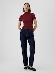 Gap Burgundy Red Modern Cotton-Modal Ribbed Mock Neck Short Sleeve T-Shirt - Image 3 of 5