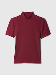 Gap Burgundy Red Modern Cotton-Modal Ribbed Mock Neck Short Sleeve T-Shirt - Image 4 of 5