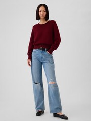 Gap Burgundy Red Soft Cotton Shrunken Roll Neck Jumper - Image 3 of 5